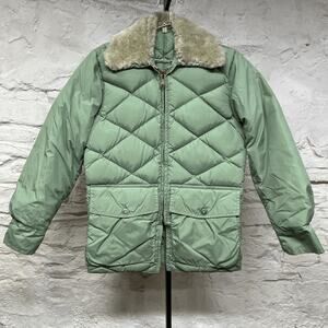 Comfy Vintage 60s Quilted Goose Down Puffer Jacket Stadium Parka Coat Fur Collar
